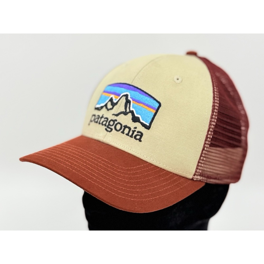 Patagonia "Fitz Roy Horizons" Cap Mesh Trucker Hat Tan & Rust Snapback New NWOT